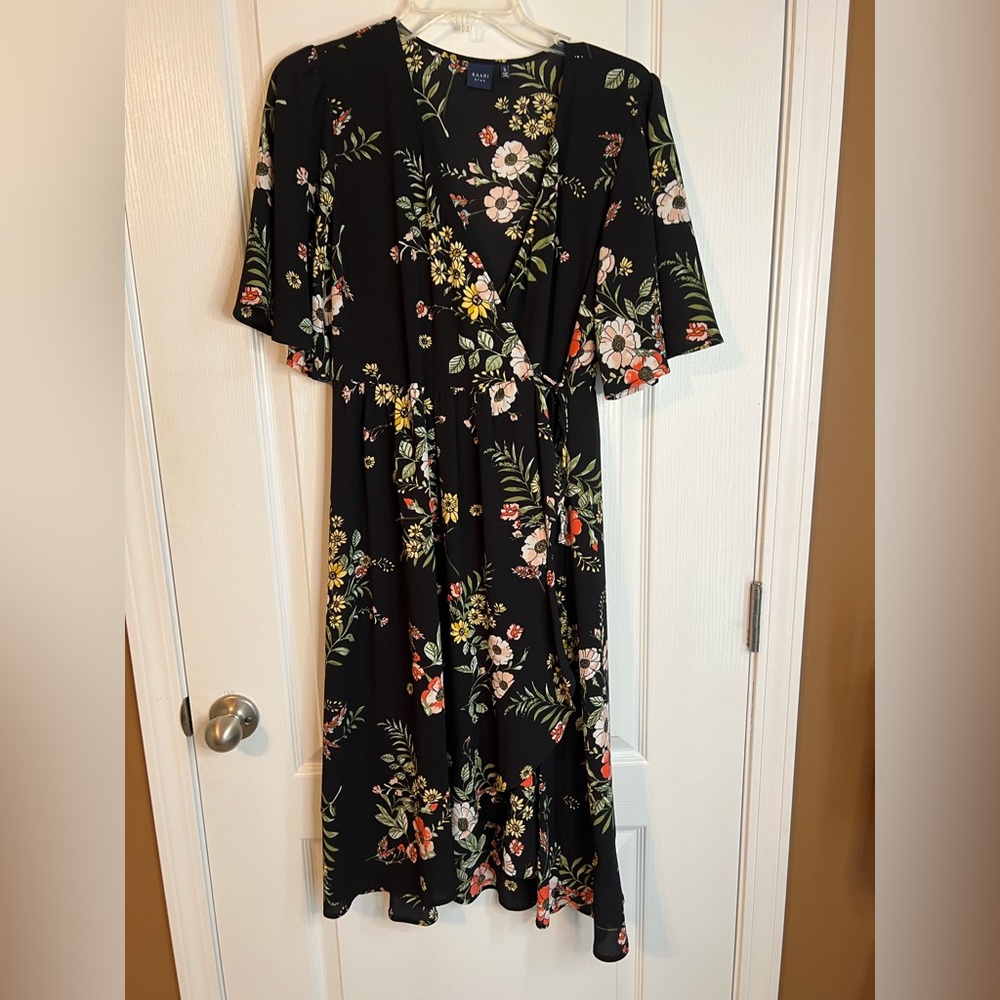 Kaari Blue Black Floral Midi Dress